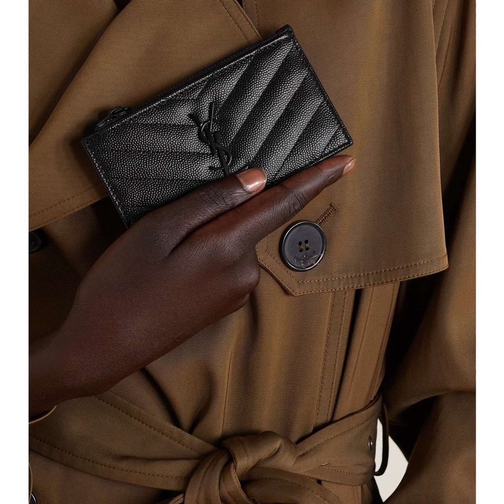 Saint Laurent Black Quilted Leather Card Case with YSL Logo